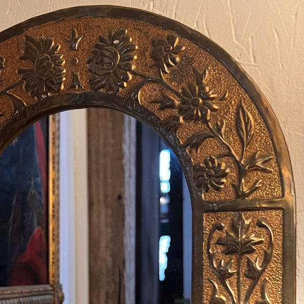 Small French Cast Brass Arched Frame Wall Mirror