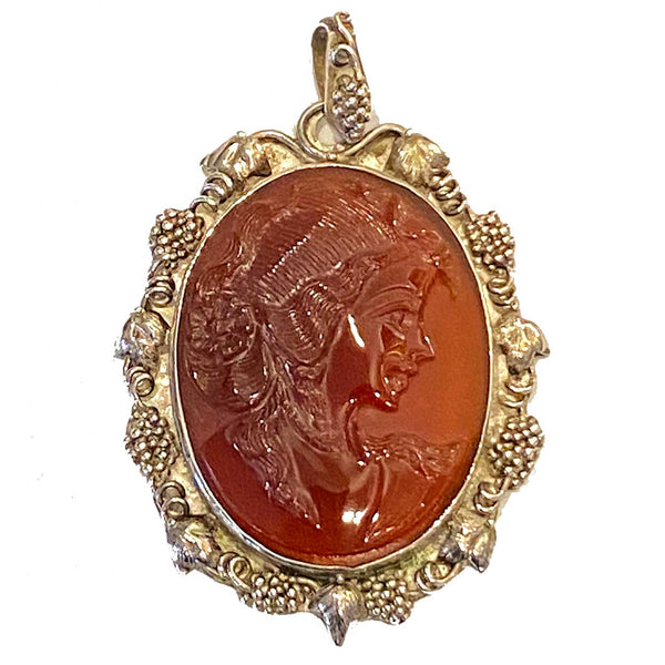Continental Sterling Silver and Glass Cameo Portrait Necklace Pendant