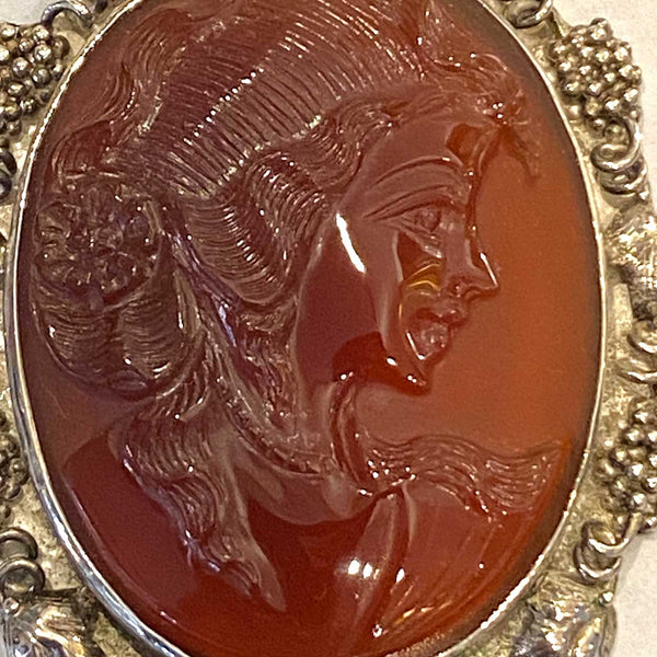 Continental Sterling Silver and Glass Cameo Portrait Necklace Pendant