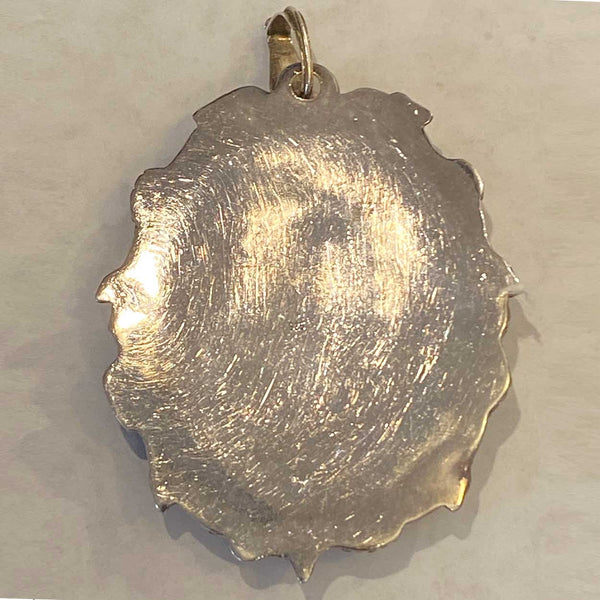 Continental Sterling Silver and Glass Cameo Portrait Necklace Pendant
