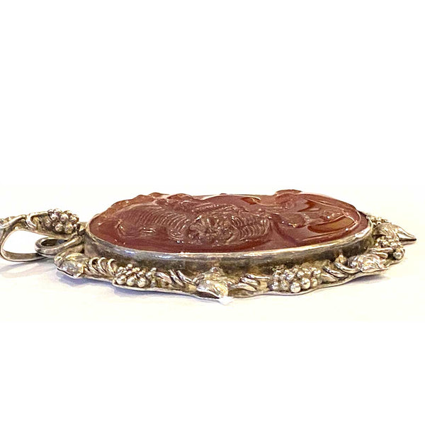 Continental Sterling Silver and Glass Cameo Portrait Necklace Pendant