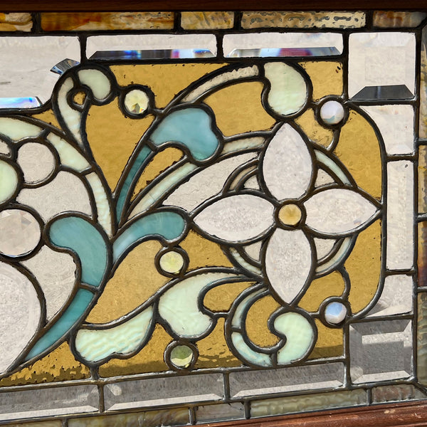 Fine American Stained, Beveled, Jewelled and Leaded Glass Transom Window