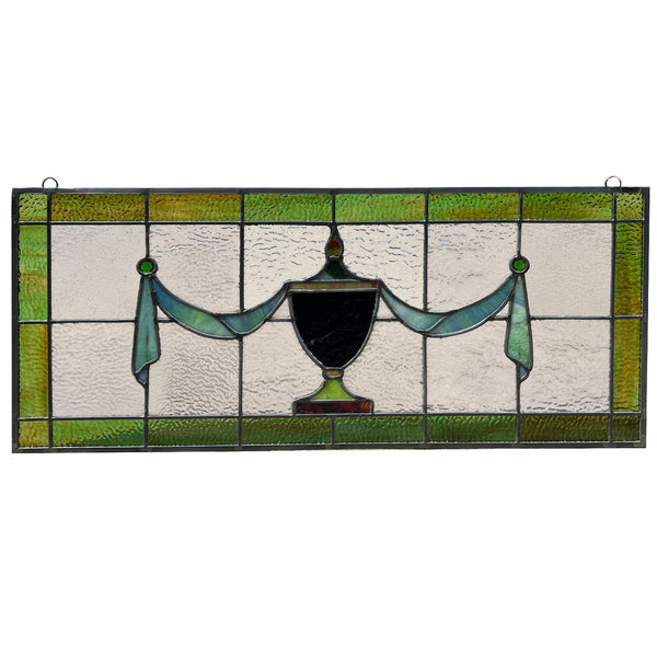 American Classical Revival Stained and Leaded Glass Transom Urn Window
