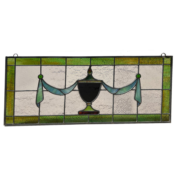 American Classical Revival Stained and Leaded Glass Transom Urn Window