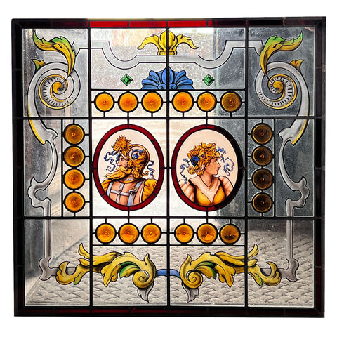 American ANN WOLFF Renaissance Revival Stained, Painted and Leaded Glass Window