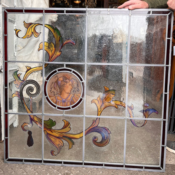 Set of Two American ANN WOLFF Stained, Painted and Leaded Glass Windows