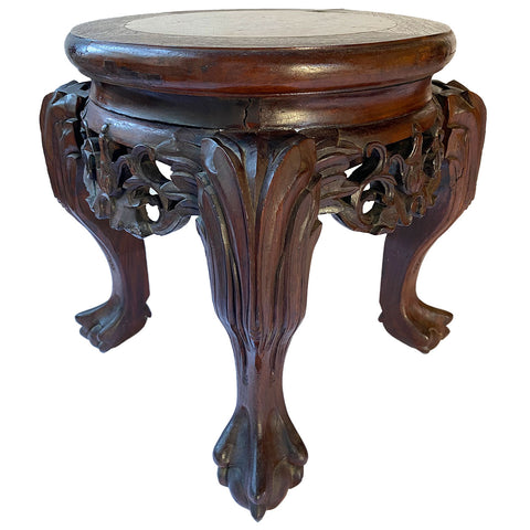 Small Chinese Rosewood Marble Top Pedestal Display / Plant Stand