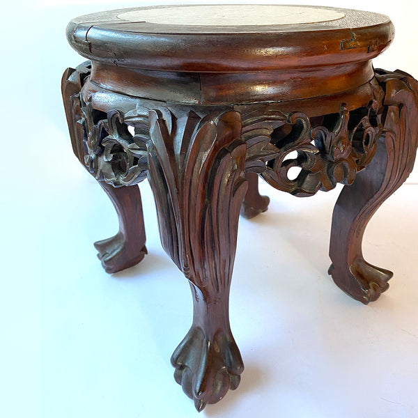 Small Chinese Rosewood Marble Top Pedestal Display / Plant Stand