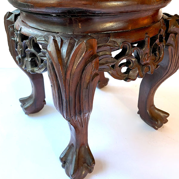 Small Chinese Rosewood Marble Top Pedestal Display / Plant Stand