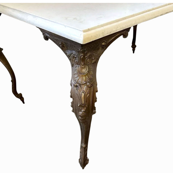 Continental Rococo Revival Cast Bronze and White Marble Rectangular Table