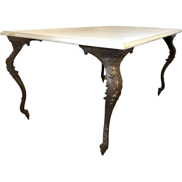 Continental Rococo Revival Cast Bronze and White Marble Rectangular Table