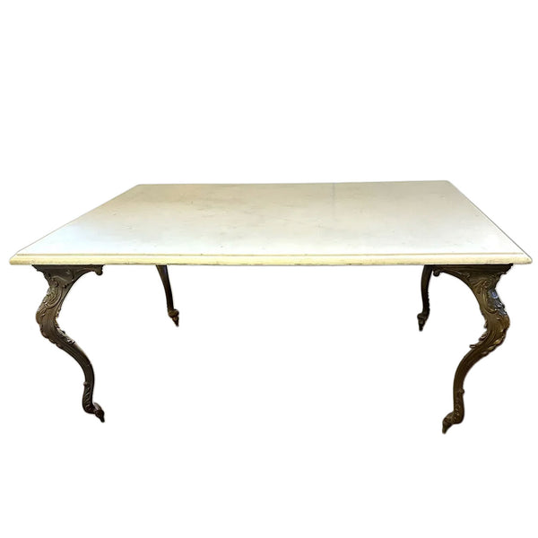 Continental Rococo Revival Cast Bronze and White Marble Rectangular Table