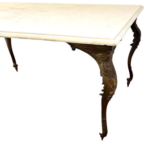 Continental Rococo Revival Cast Bronze and White Marble Rectangular Table