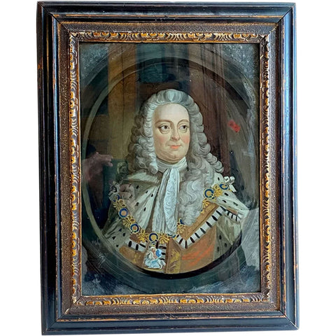 British School Georgian Reverse Glass Painting, Portrait of King George II