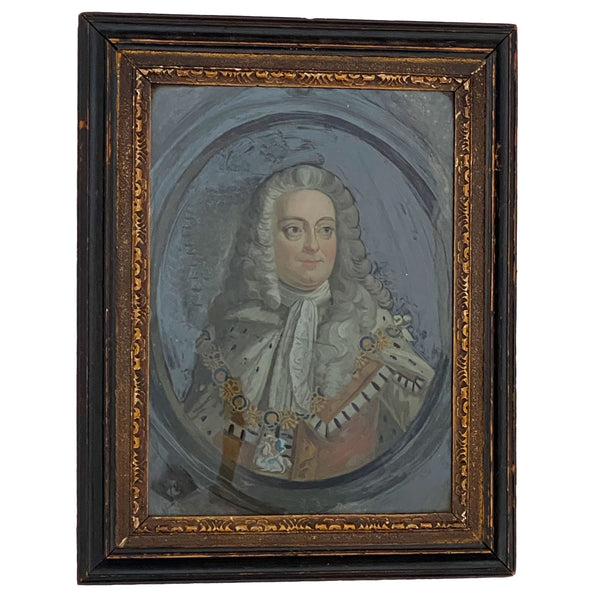 British School Georgian Reverse Glass Painting, Portrait of King George II