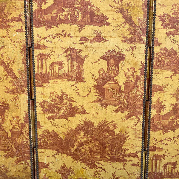 French Louis XVI Style Toile Linen Fabric Three-Fold Room Screen