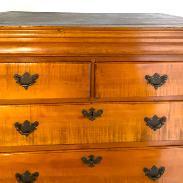 American New England Queen Anne Figured Maple Flat-Top Highboy