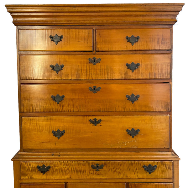 American New England Queen Anne Figured Maple Flat-Top Highboy