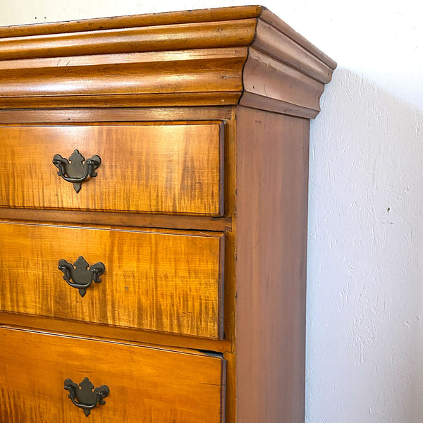 American New England Queen Anne Figured Maple Flat-Top Highboy