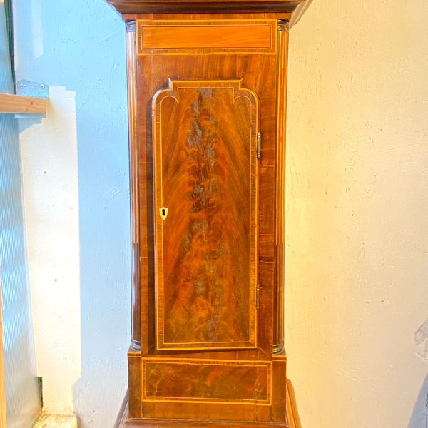 Scottish John Smith Pittenweem George III Inlaid Flame Mahogany Grandfather Clock