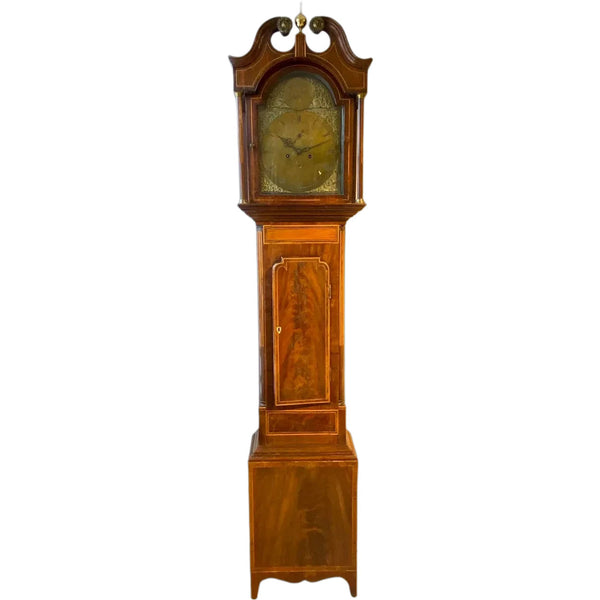 Scottish John Smith Pittenweem George III Inlaid Flame Mahogany Grandfather Clock