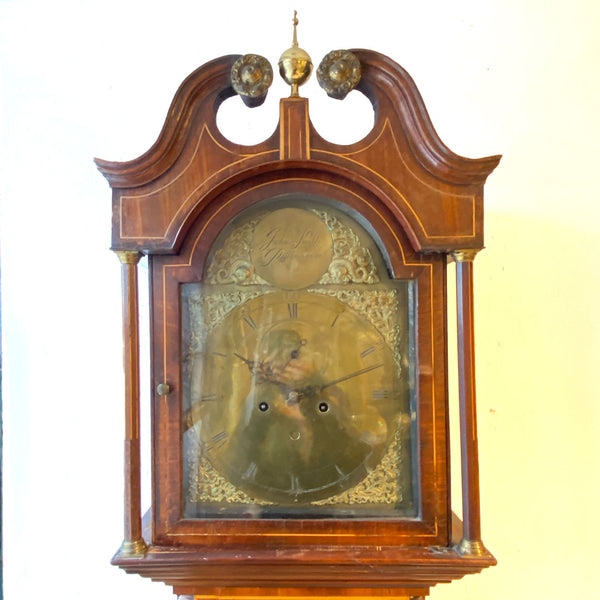 Scottish John Smith Pittenweem George III Inlaid Flame Mahogany Grandfather Clock