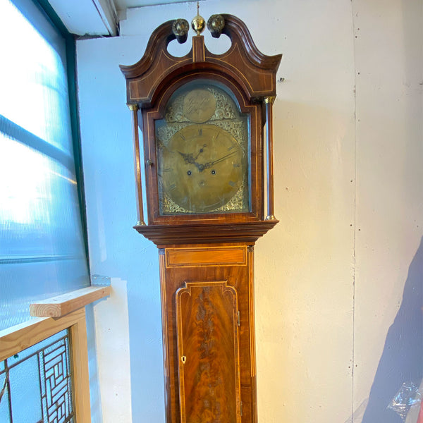 Scottish John Smith Pittenweem George III Inlaid Flame Mahogany Grandfather Clock