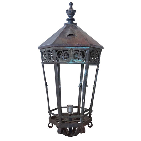 Large American Cast Iron and Bronze Hexagonal Street Light Post Lantern