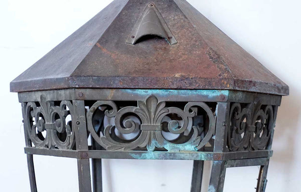 Large American Cast Iron and Bronze Hexagonal Street Light Post Lantern