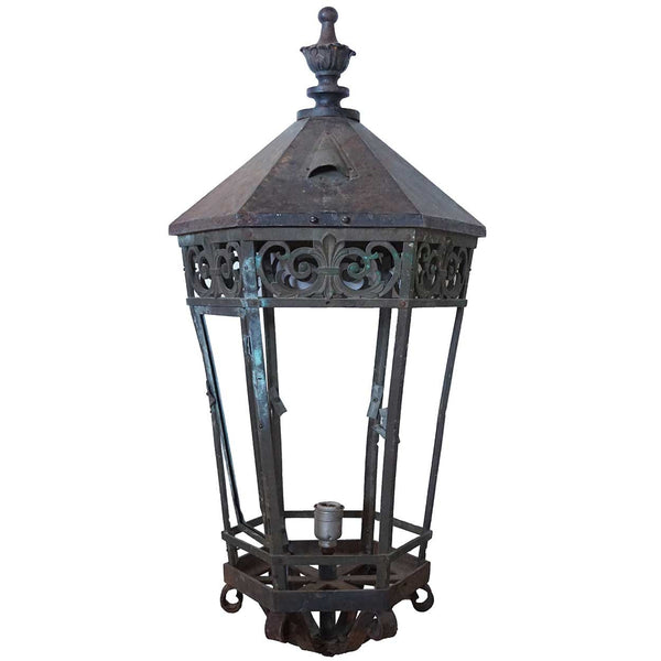 Large American Cast Iron and Bronze Hexagonal Street Light Post Lantern