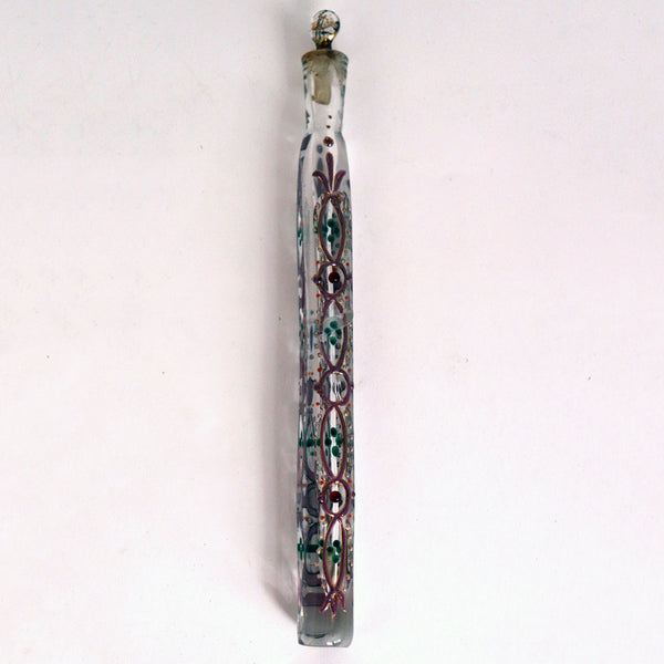 English Victorian Enamelled Blown Glass Phial Tear Catcher Scent Bottle