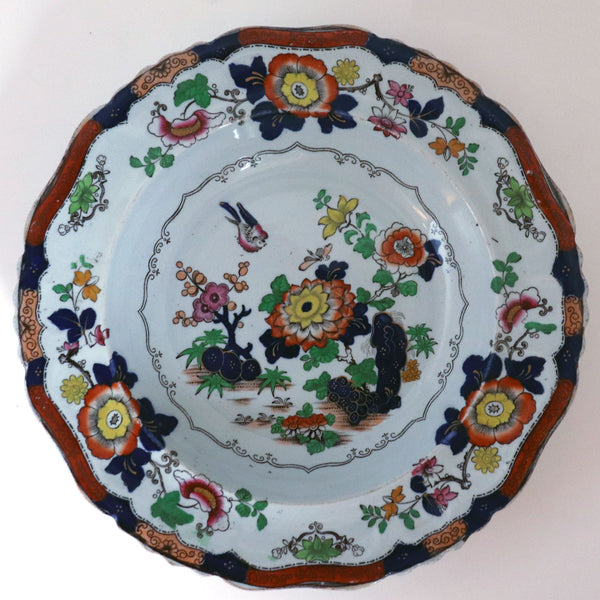 English Hicks, Meigh & Johnson Real Stone China Chinoiserie Low Bowl
