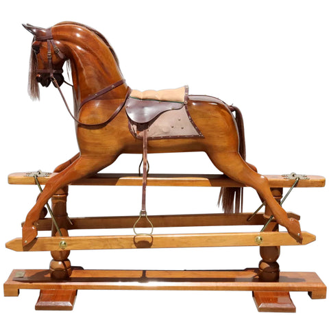 Large Vintage English Stevenson Brothers Walnut and Leather Rocking Horse