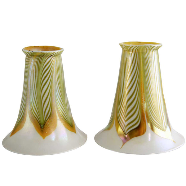Pair of American Lustre Art Glass Pulled Feather Lamp Shades