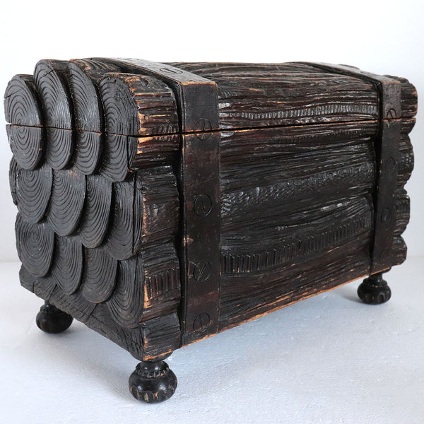 German Black Forest Iron Mounted Pine Faux Bois Trunk