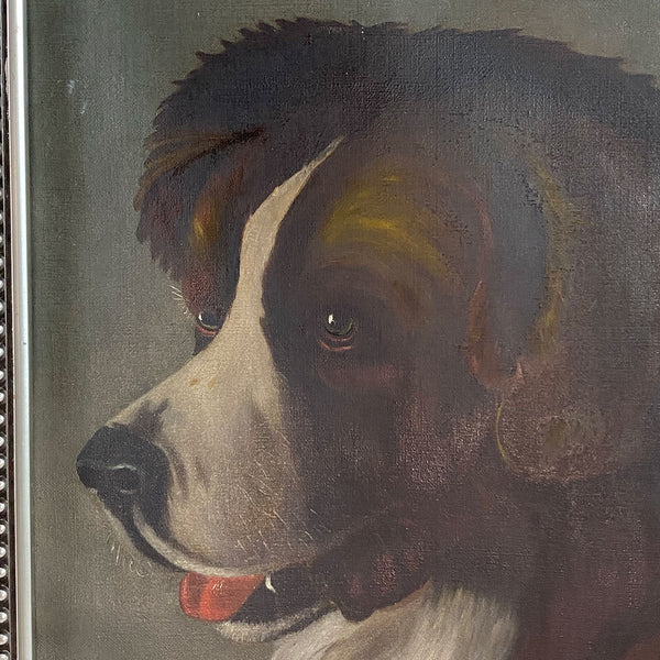 American School Oil on Canvas Painting, Portrait of a Saint Bernard Dog