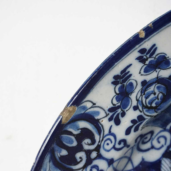 Dutch De Klauw Delft Blue and White Urn and Flowers Pottery Charger