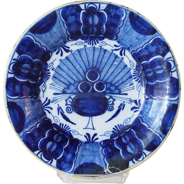 Dutch De Drie Klokken Delft Blue and White Pottery Peacock Pattern Plate