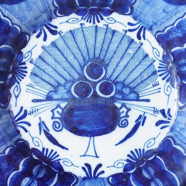 Dutch De Drie Klokken Delft Blue and White Pottery Peacock Pattern Plate