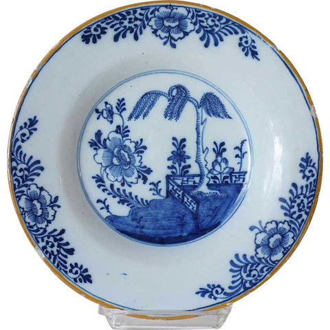 Dutch De Porceleyne Bijl Delft Chinese Export Style Blue and White Pottery Plate