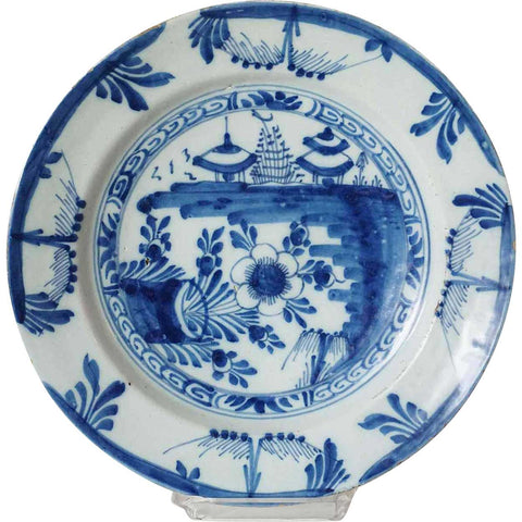 Dutch Delft Tin-Glazed Earthenware Blue and White Plate