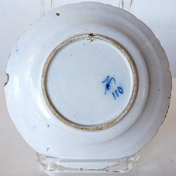Small Dutch De Klauw Delft Blue and White Pottery Floral Plate