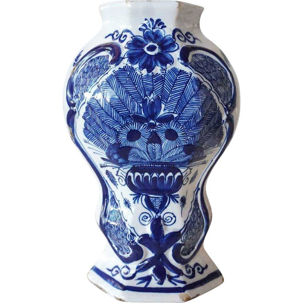 Dutch De Klauw Delft Blue and White Pottery Peacock Garniture Baluster Vase