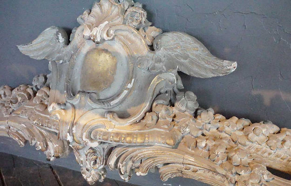 Very Large Italian Rococo Style Gilt, Marble and Painted Console and Mirror