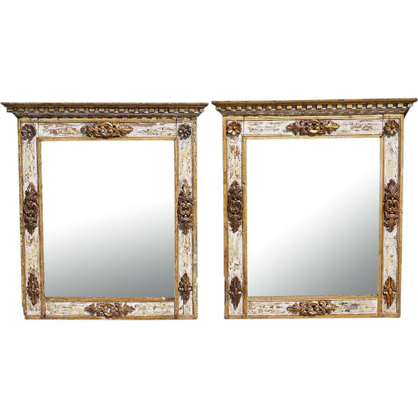 Large Pair of Indo-Portuguese Parcel Gilt, Painted and Gesso Teak Mirrors