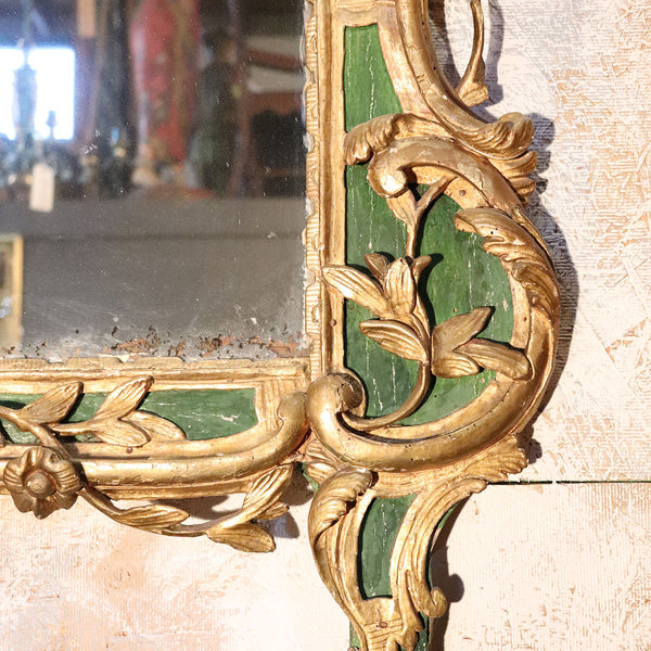 Important Large Italian Rococo Gilt and Painted Diamond Dust Mirror