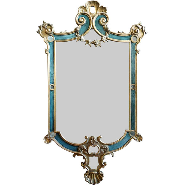 Large Italian Rococo Revival Pine Gilt and Green Painted Wall Mirror