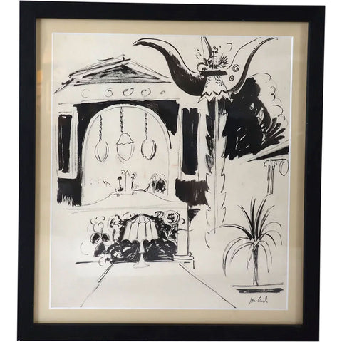 JOHN JON-AND Ink Drawing on Paper, Christmas Time in Rome