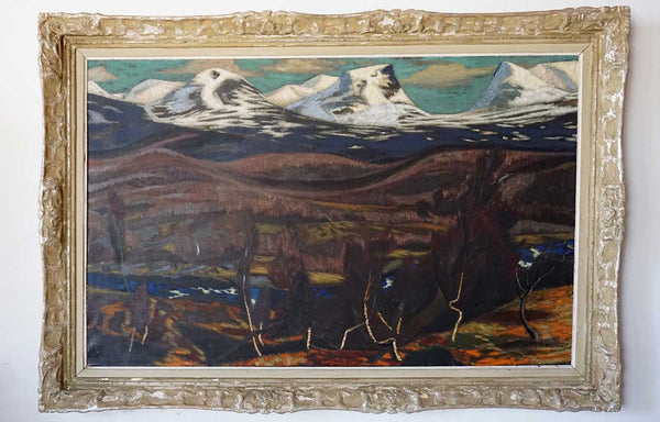 RUNE HAGMAN Oil on Canvas Painting, Snowy Mountain Landscape
