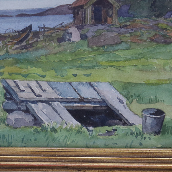 GUNNAR WIDFORSS Watercolor on Paper Painting, Shoreside Sheds